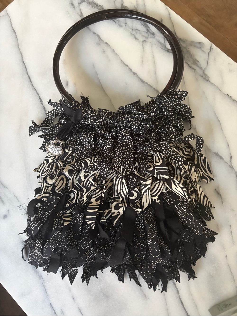 Black & White Ruffled Handle Tote Bag Witchy Boho Sally Kelly Original London